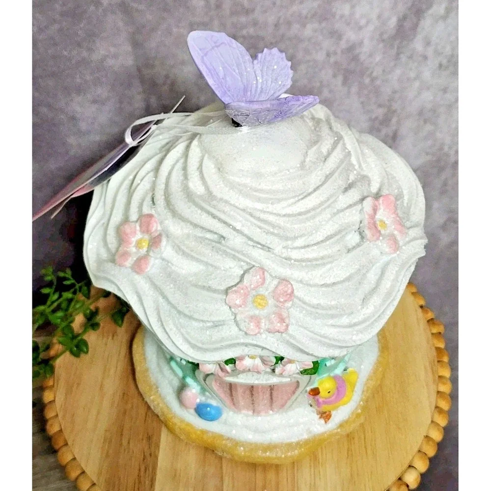 Easter Pastel Cupcake‎ Gingerbread House LIGHT UP Figurine Tabletop Decor 9